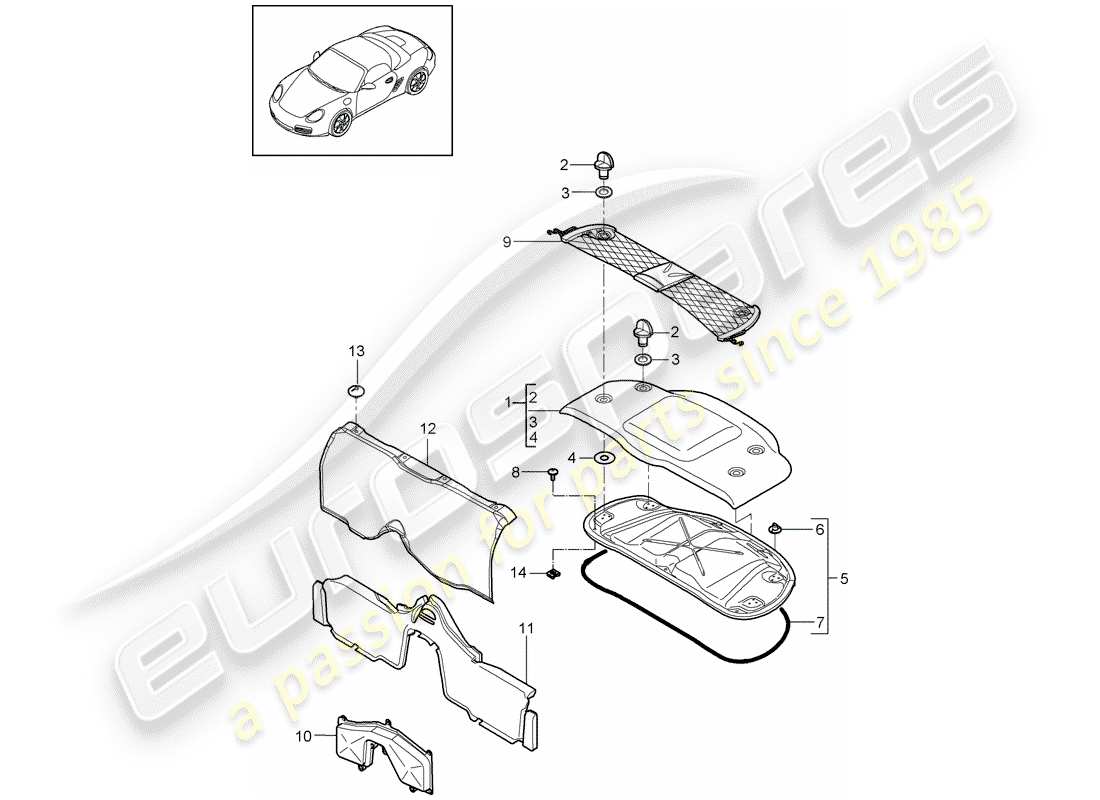 porsche 2009 (987 boxster) schéma des pièces des garnitures