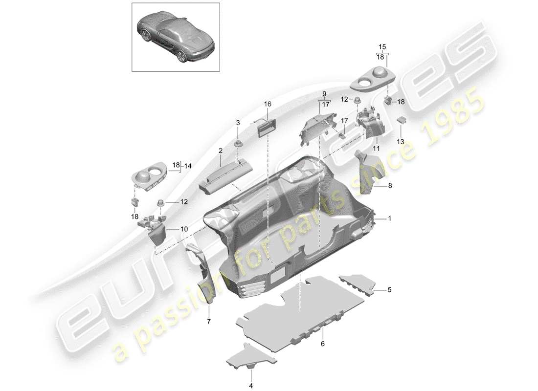 porsche 2016 (981 boxster) coffre à bagages schéma des pièces