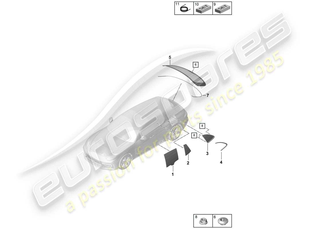 porsche 2017 (panamera 971-1) fenêtre latérale diagramme des pièces