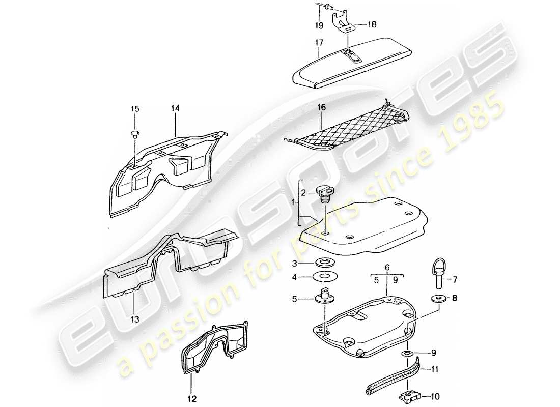 porsche 1998 (986 boxster) garniture - compartiment moteur schéma des pièces