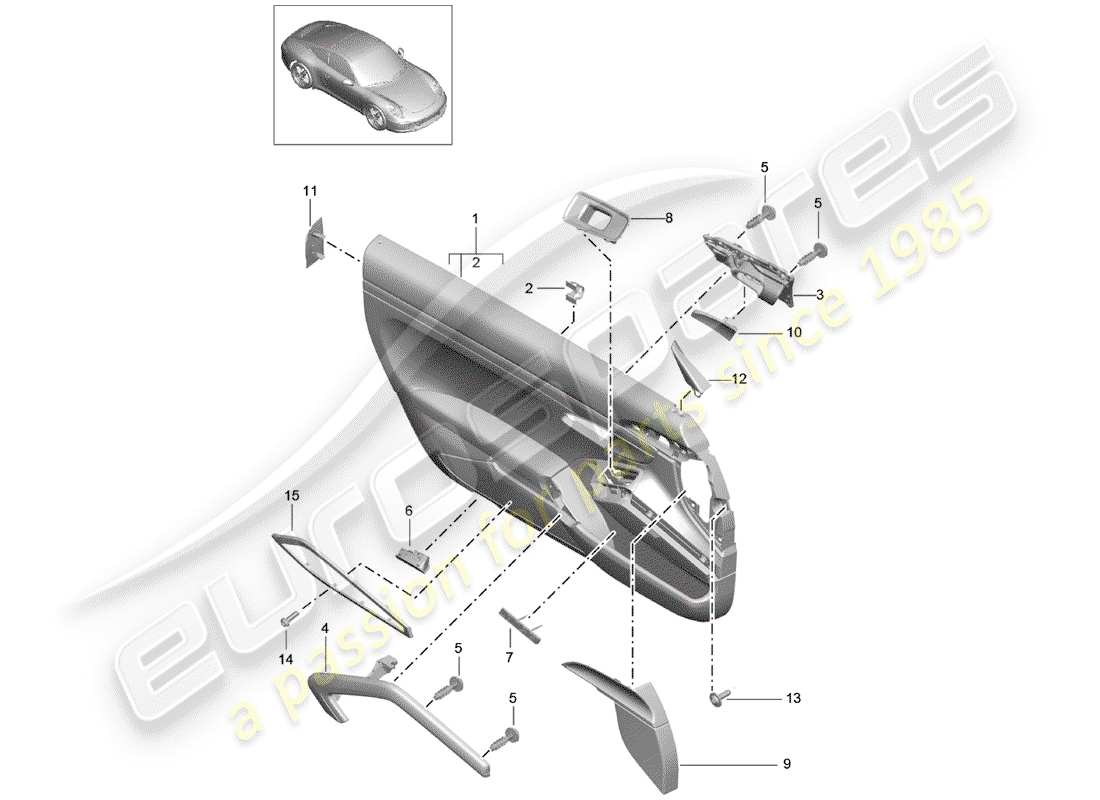 porsche 2012 (991-1) panneau de porte schéma des pièces