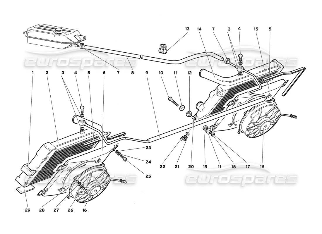 lamborghini diablo 6.0 (2001) schéma des pièces des radiateurs et des ventilateurs électriques