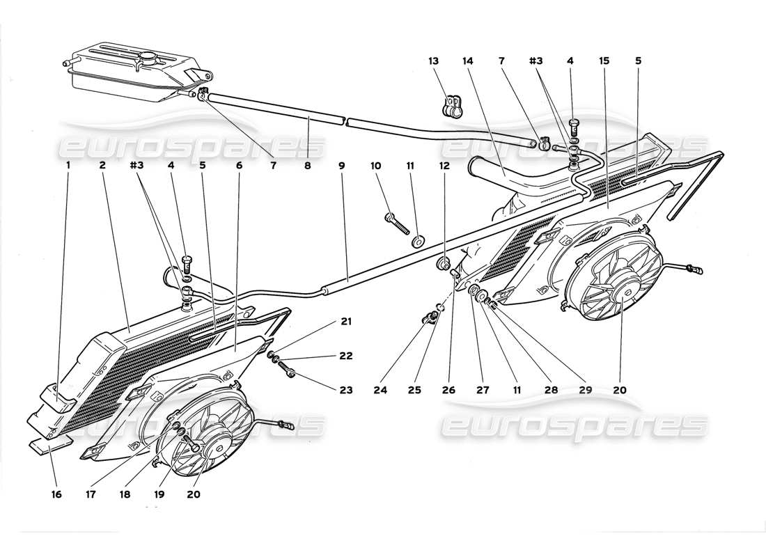 lamborghini diablo gt (1999) schéma des pièces des radiateurs et électro-ventilateurs
