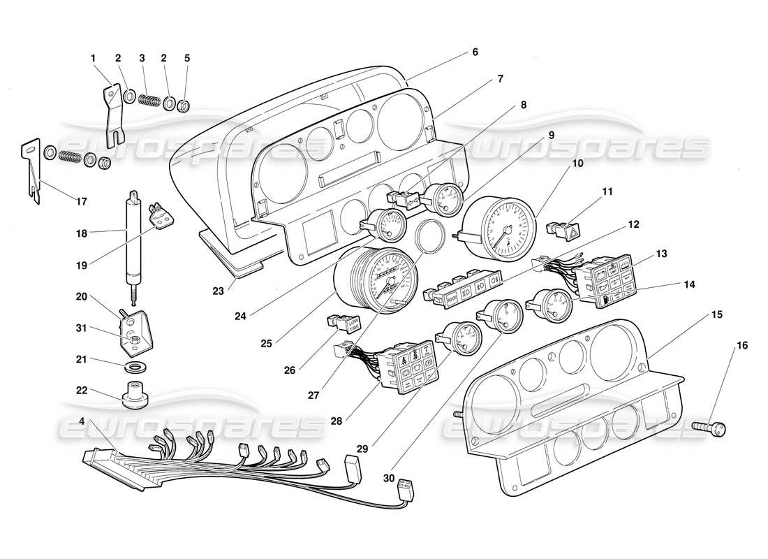 lamborghini diablo (1991) instruments du tableau de bord schéma des pièces
