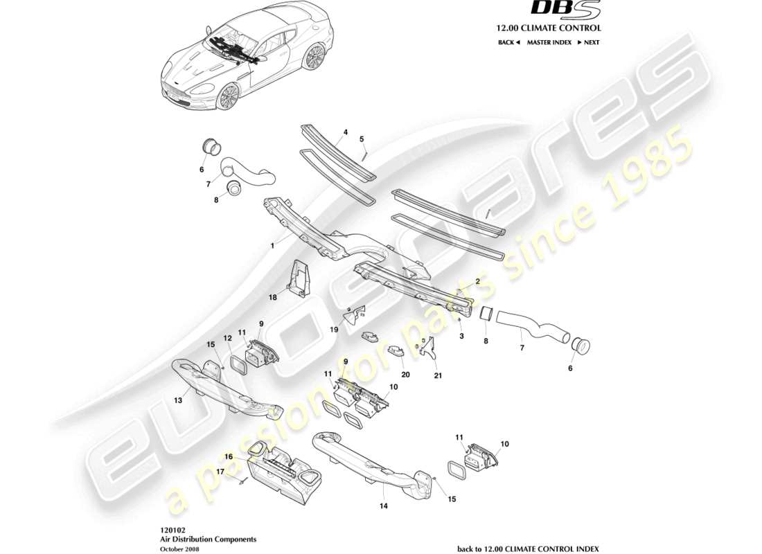 aston martin dbs (2010) schéma des pièces des composants de distribution d'air