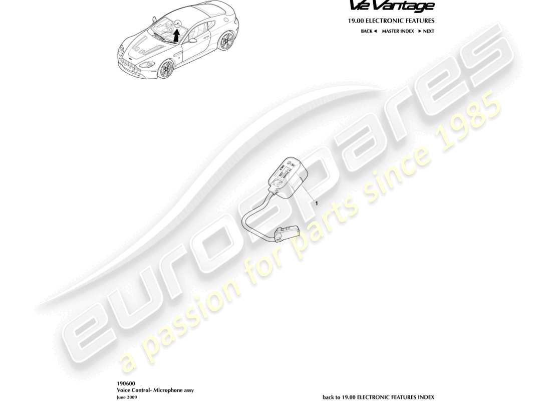 aston martin v12 vantage (2013) diagramme des pièces du microphone