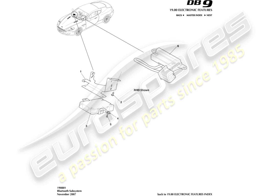 aston martin db9 (2008) diagramme des pièces du sous-système bluetooth