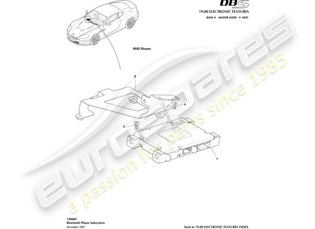 aston martin dbs (2010) diagramme des pièces du sous-système bluetooth