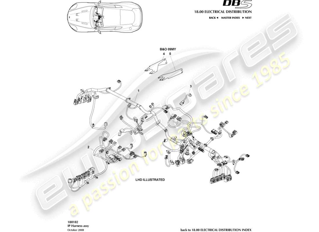 aston martin dbs (2010) diagramme des pièces du faisceau ip