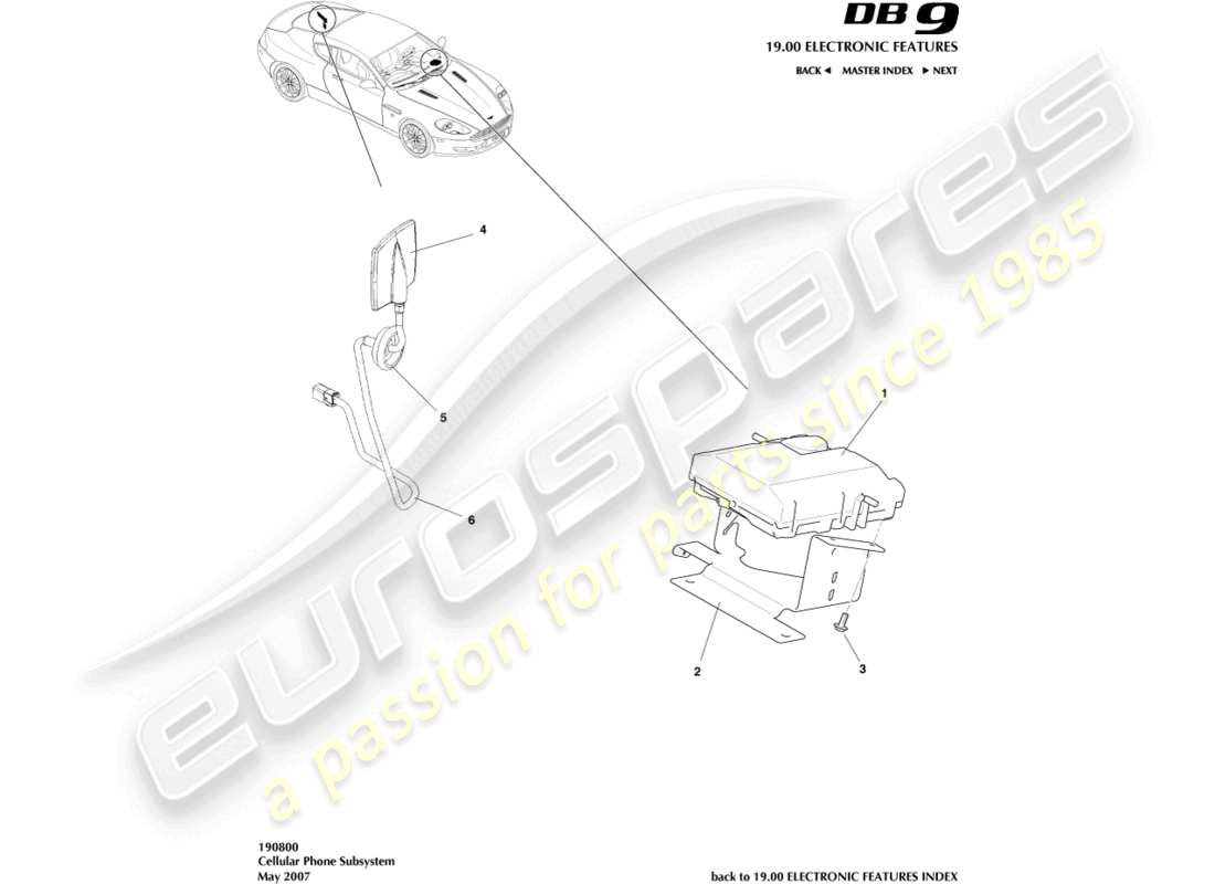 aston martin db9 (2010) diagramme des pièces du sous-système téléphonique téléphonique