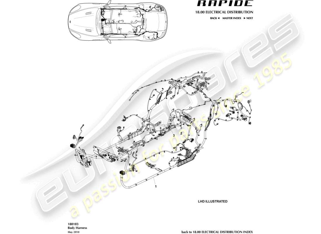 aston martin rapide (2016) diagramme des pièces du harnais de corps
