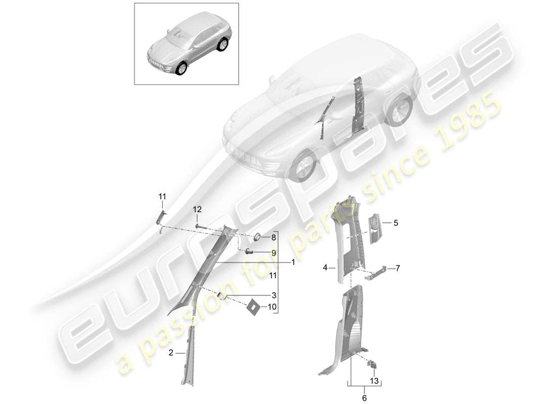 porsche 2014 (macan) schéma des pièces du pilier a