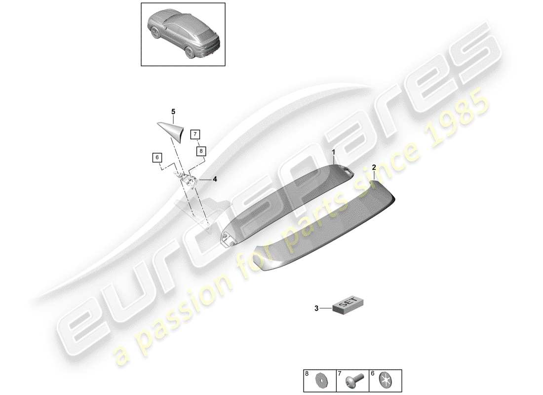 porsche 2019 (cayenne e3 9ya/9yb) becquet de toit schéma des pièces