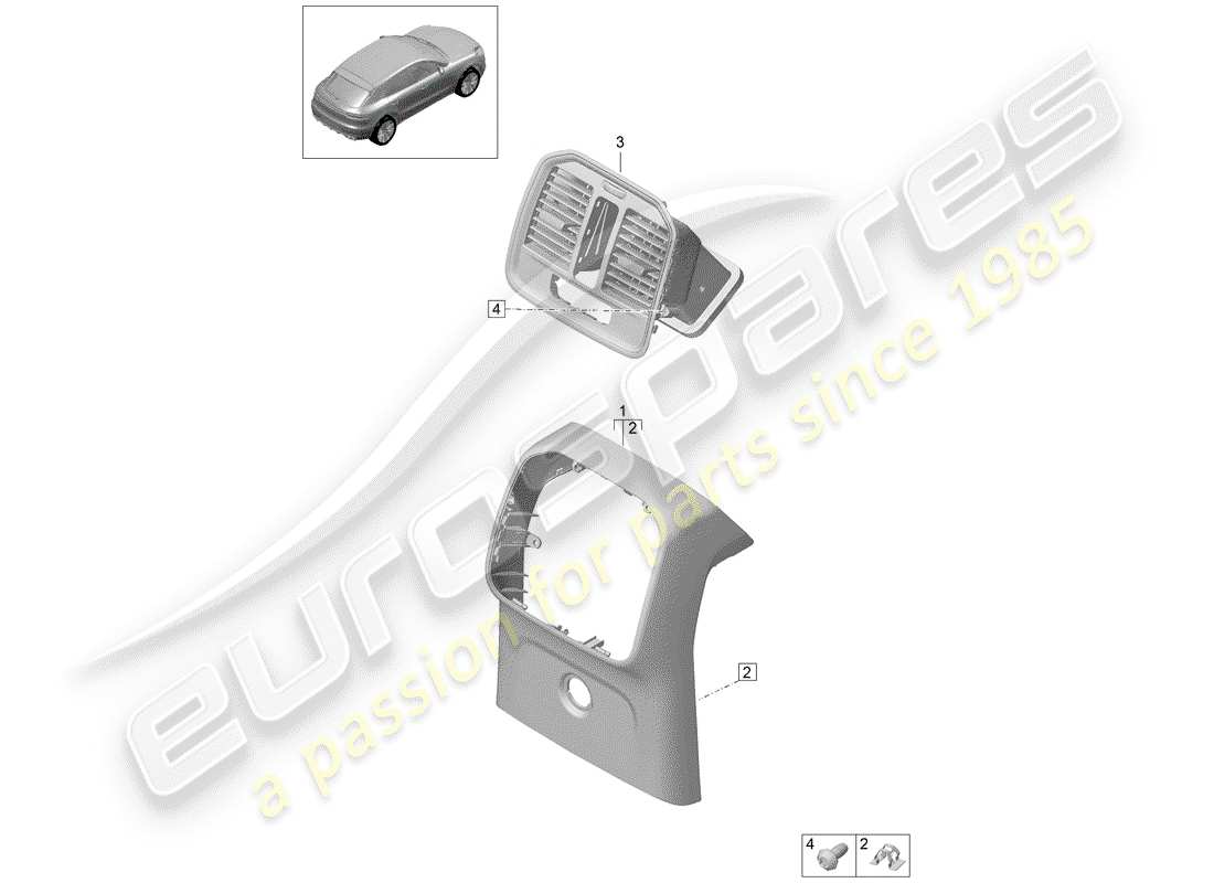 porsche 2019 (macan) console centrale schéma des pièces