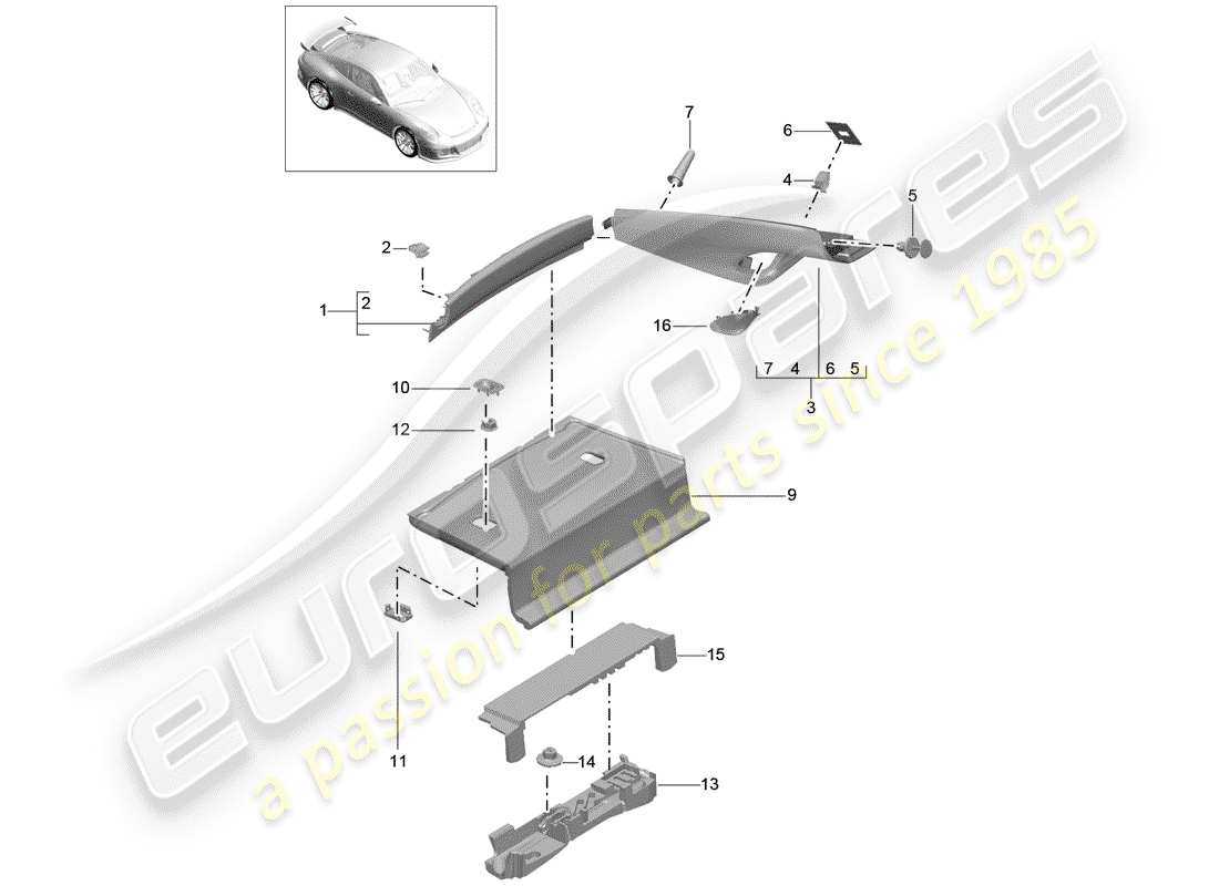 porsche 2017 (991-2 r/gt3/rs) garnitures schéma des pièces
