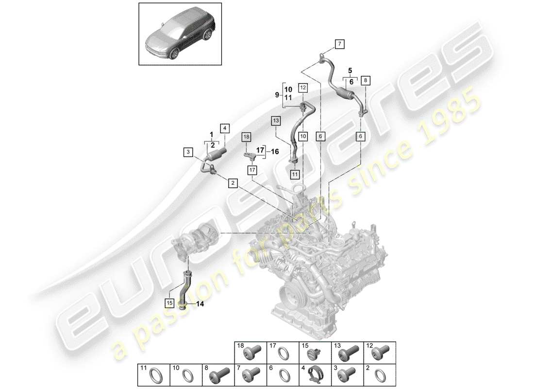porsche 2018 (cayenne e3 9ya/9yb) eau froide schéma des pièces
