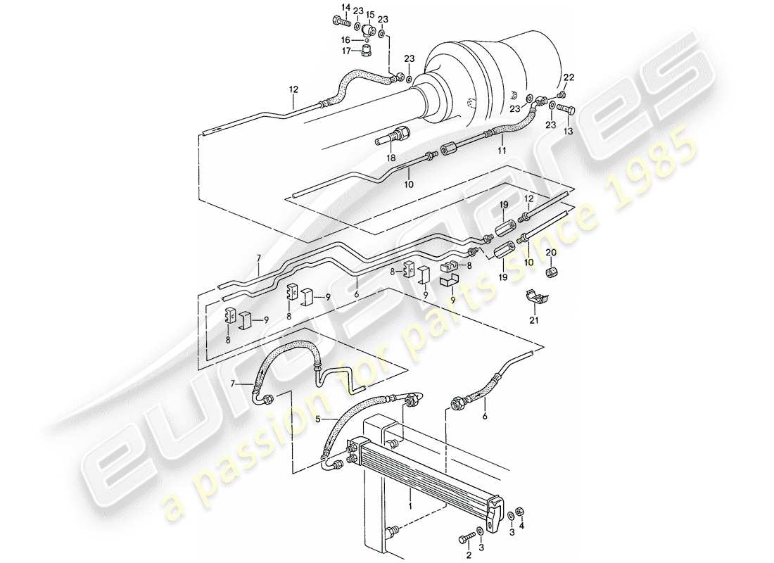 porsche 1991 (928) transmission automatique - refroidisseur atf - lignes atf - pour véhicules avec - catalyseur - mod.88-11/88 (mod.89) schéma des pièces