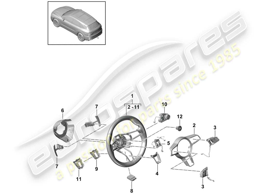 porsche 2018 (cayenne e3 9ya/9yb) volant schéma des pièces