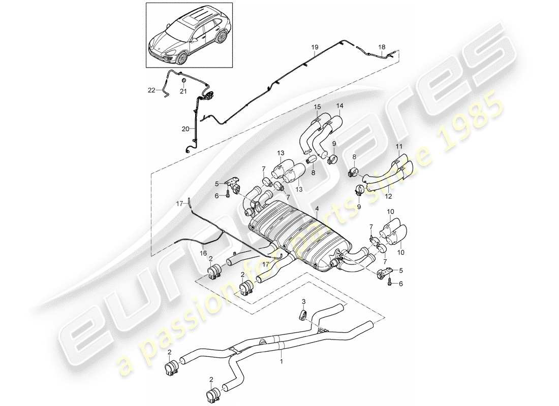porsche 2015 (cayenne e2 92a) système d'échappement schéma des pièces