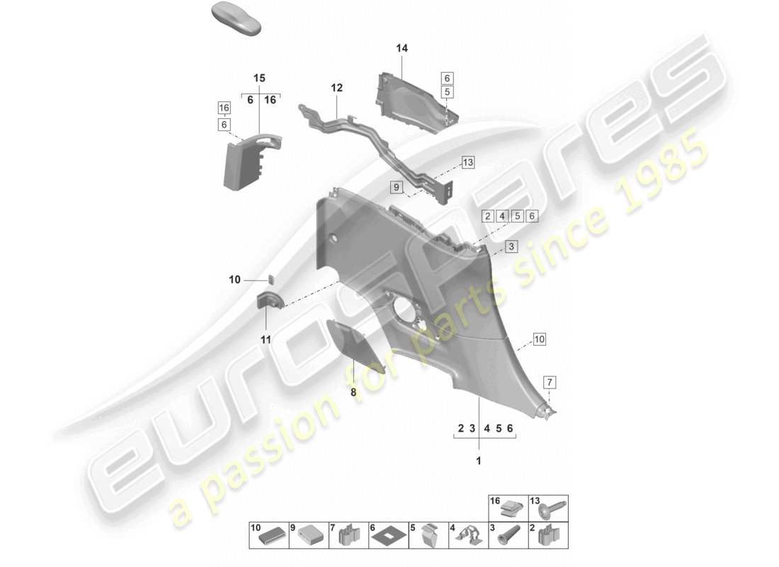 porsche 2020 (992-1) garniture de panneau latéral arrière, intérieur schéma des pièces