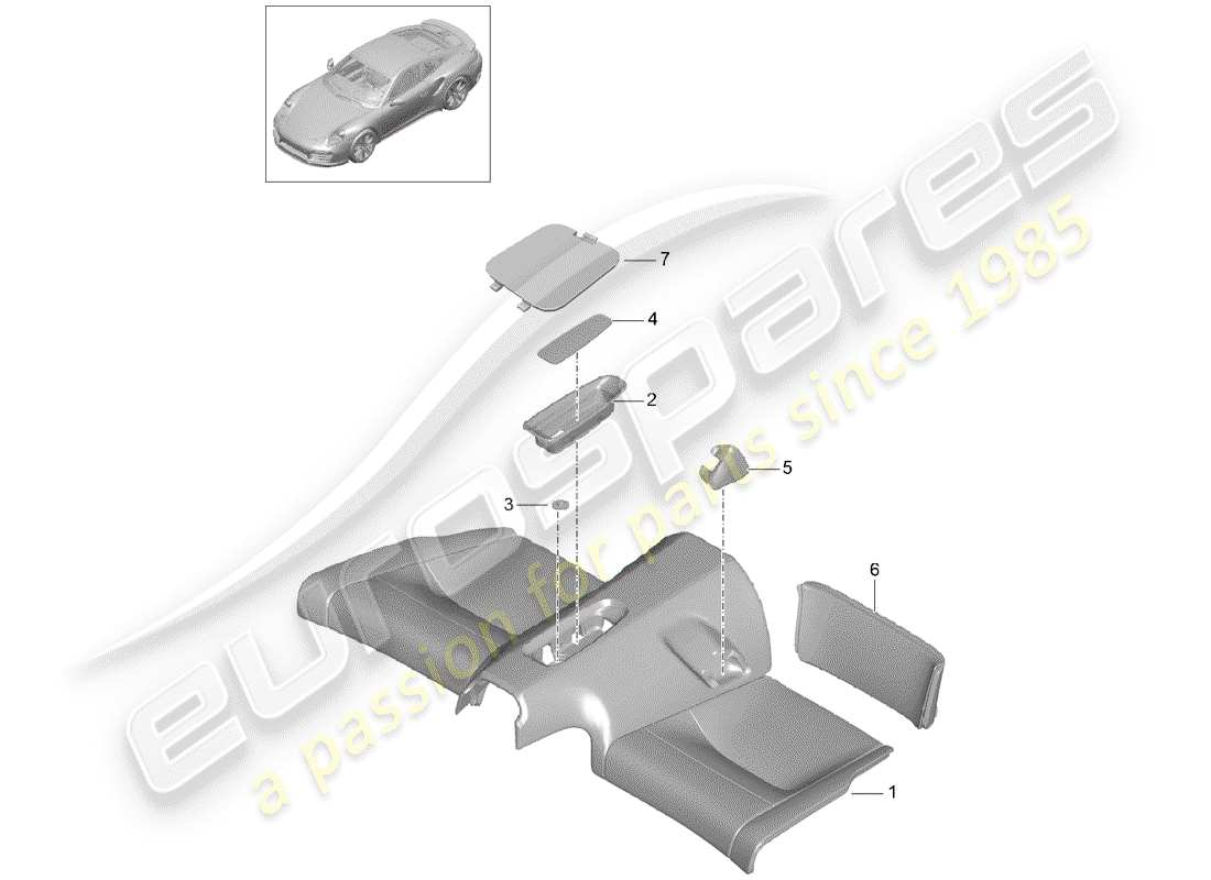 porsche 991 turbo (2020) coussin de siège arrière schéma des pièces