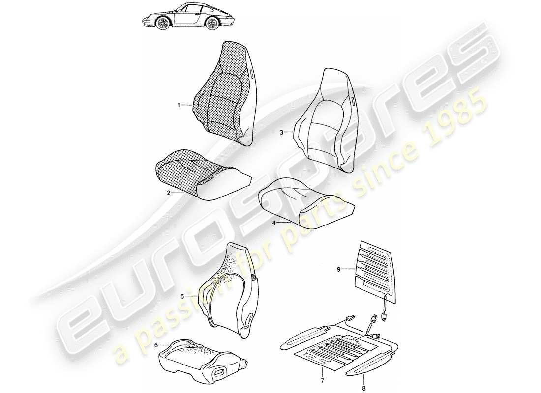 porsche 1995 (seats for 944/968/911/928) housse - siège sport - d - mj 1994>> - mj 1994 schéma des pièces