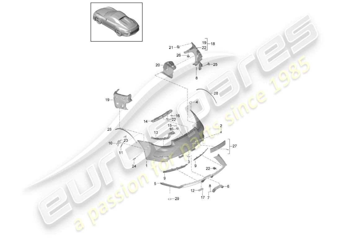 porsche 2020 (991-2 r/gt3/rs) pare-choc arrière schéma des pièces