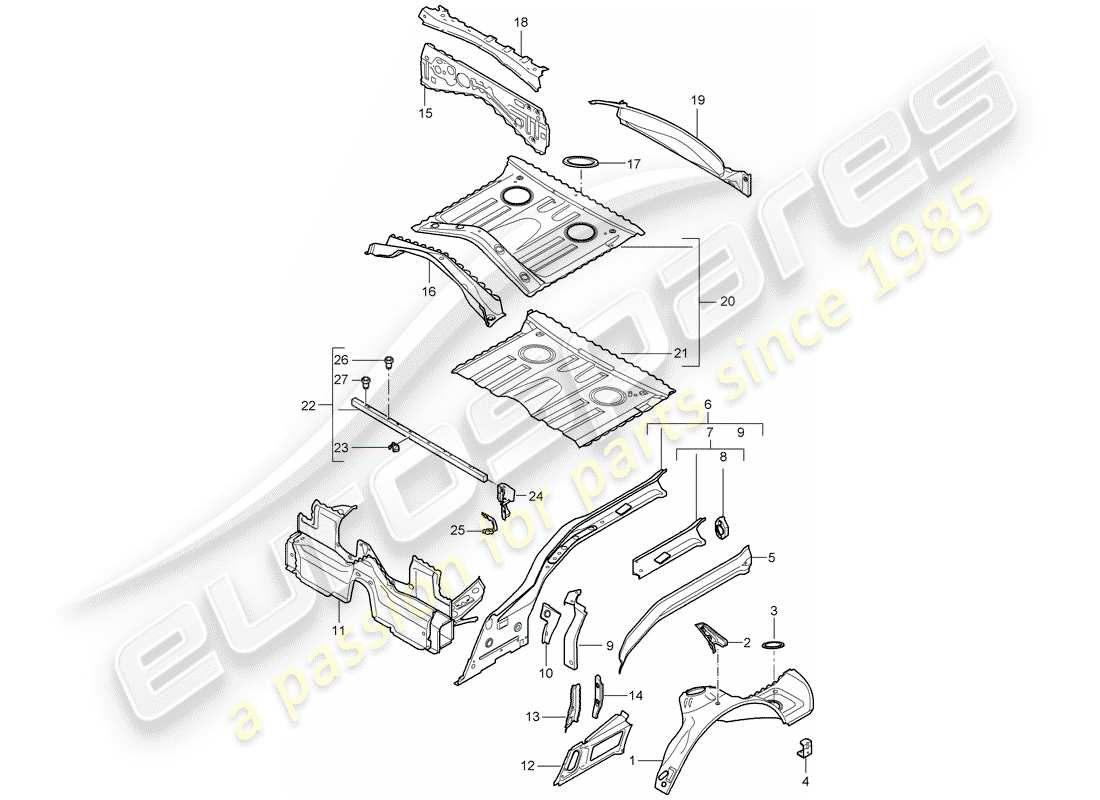 porsche 2006 (987 cayman) extrémité arrière schéma des pièces