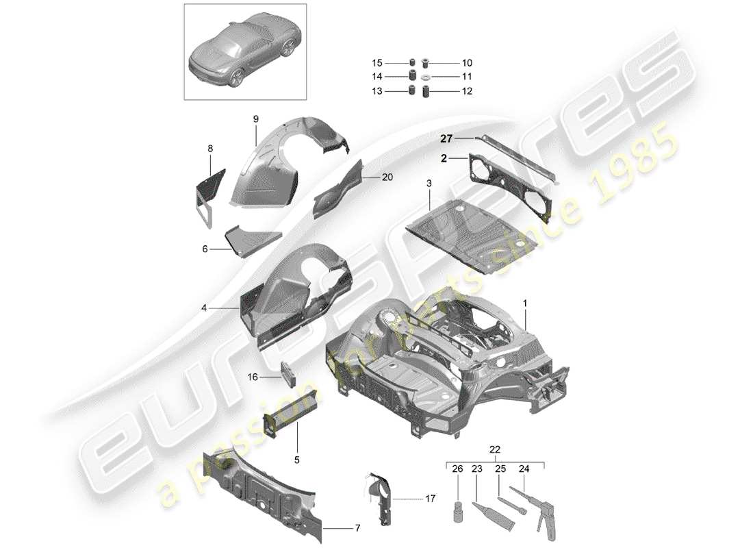 porsche 2014 (981 boxster) extrémité arrière schéma des pièces