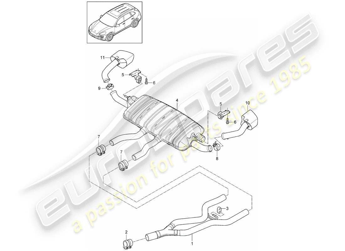 porsche 2015 (cayenne e2 92a) système d'échappement schéma des pièces