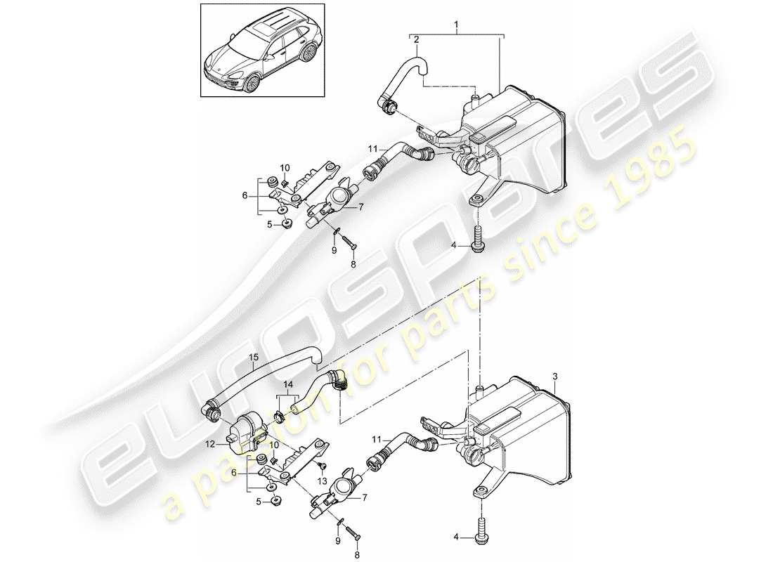 porsche 2013 (cayenne e2 92a) cartouche d'émission par évaporation schéma des pièces