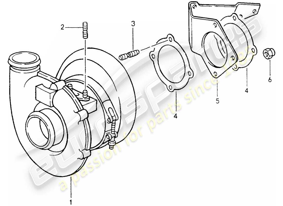 porsche 1994 (964) turbocompresseur de gaz d'échappement schéma des pièces
