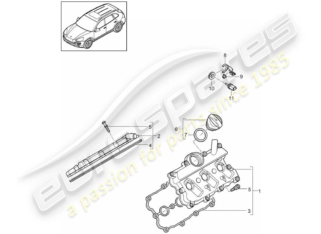 porsche 2015 (cayenne e2 92a) couvercle de soupape schéma des pièces