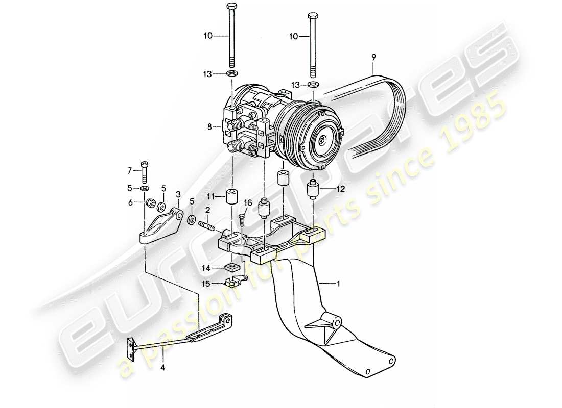 porsche 1987 (959) compresseur - support schéma des pièces