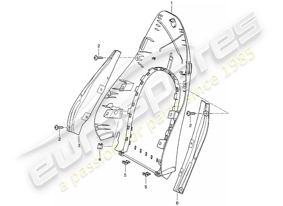 porsche 1998 (986 boxster) coque de dossier - siège standard - siège confort schéma des pièces
