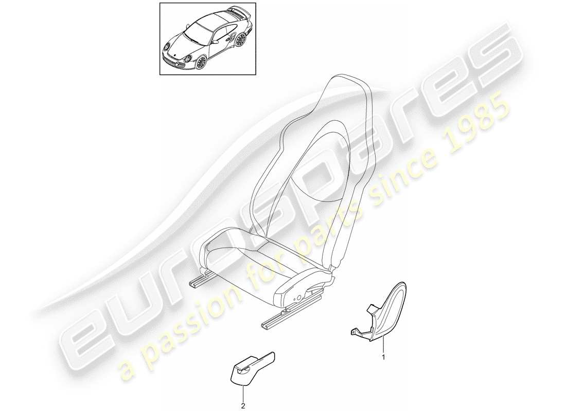 porsche 2012 (997-2 turbo / gt2 rs) schéma des pièces du siège avant