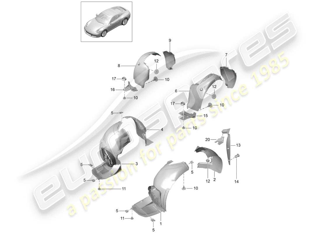 porsche 2019 (991-2) protecteur de timonerie schéma des pièces