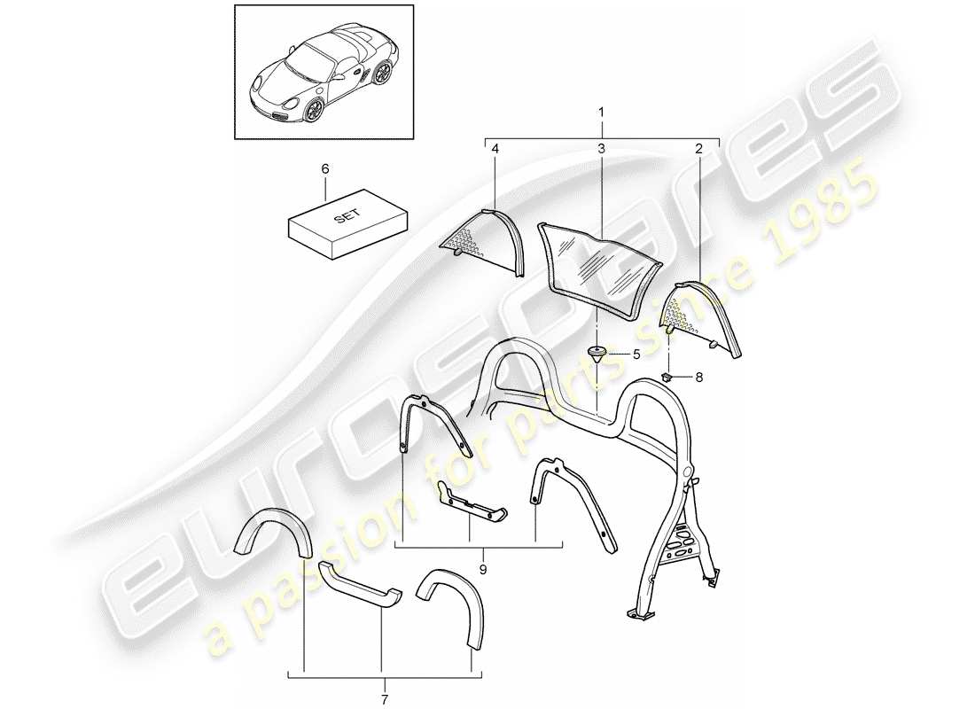 porsche 2011 (987 boxster) pare-brise schéma des pièces