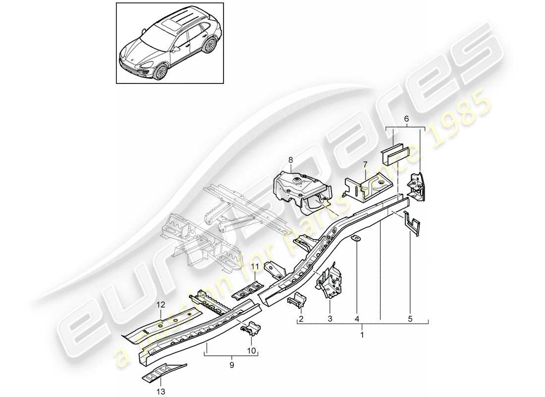 porsche 2012 (cayenne e2 92a) cadre schéma des pièces