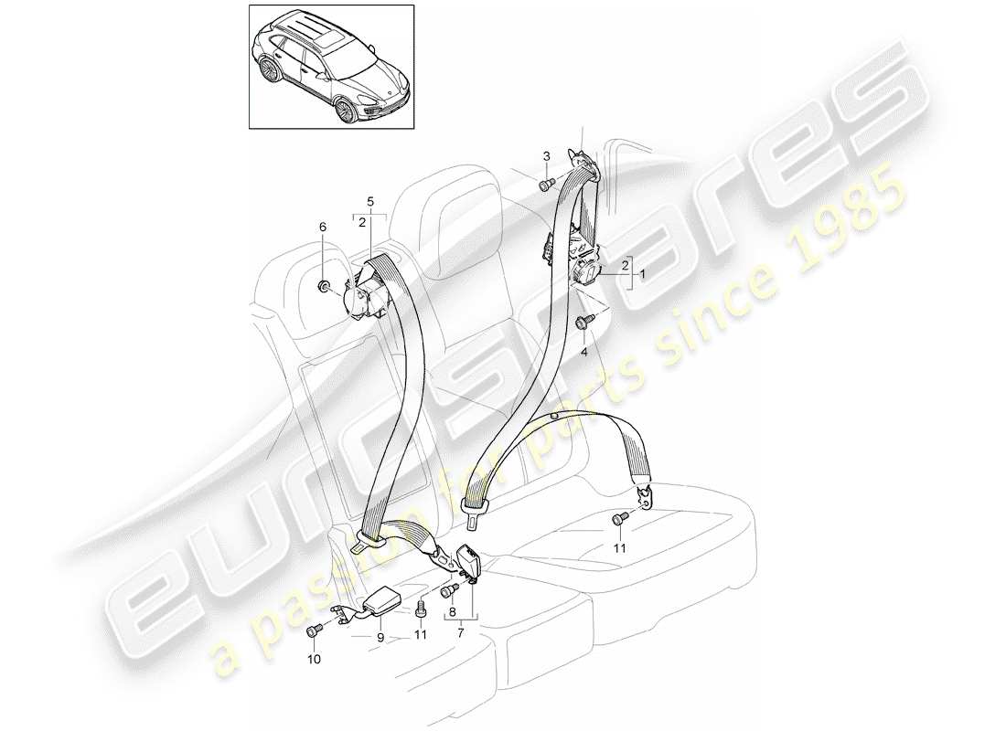 porsche 2012 (cayenne e2 92a) ceinture de sécurité schéma des pièces