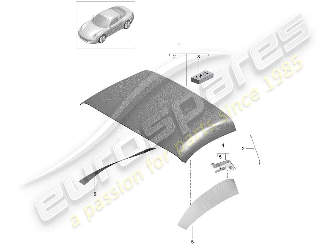 porsche 2012 (991-1) revêtement de capote schéma des pièces