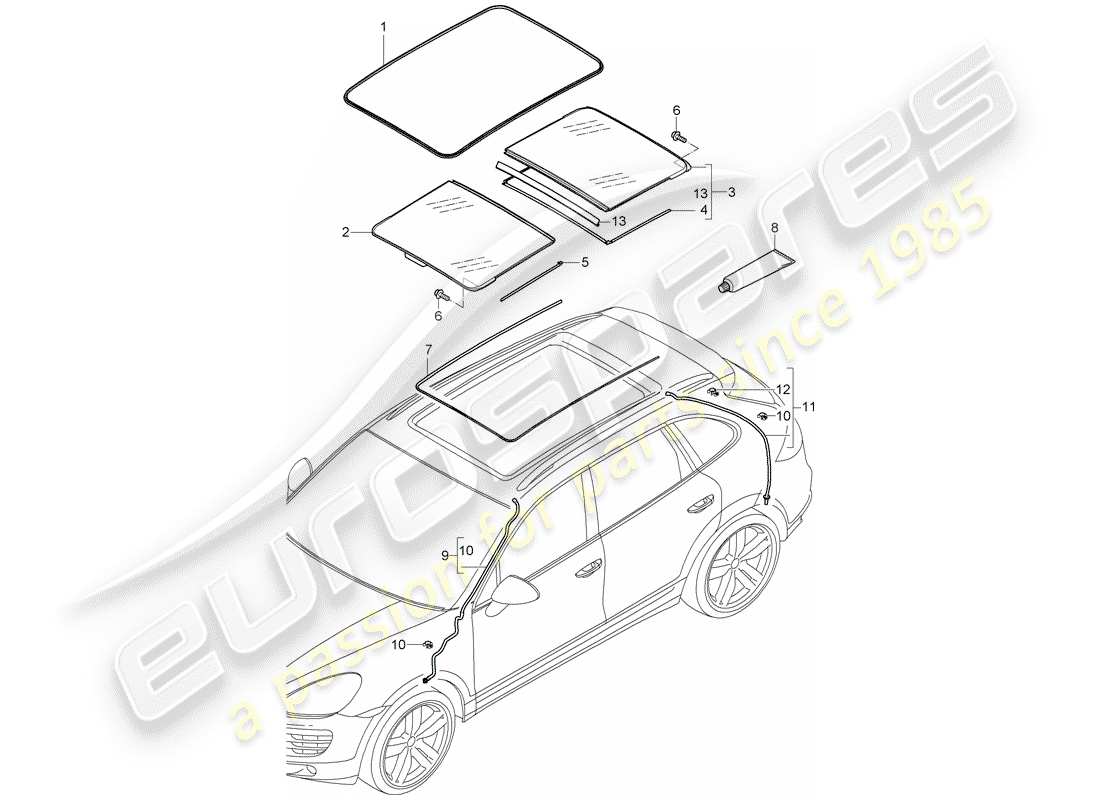 porsche 2014 (cayenne e2 92a) toit en verre schéma des pièces
