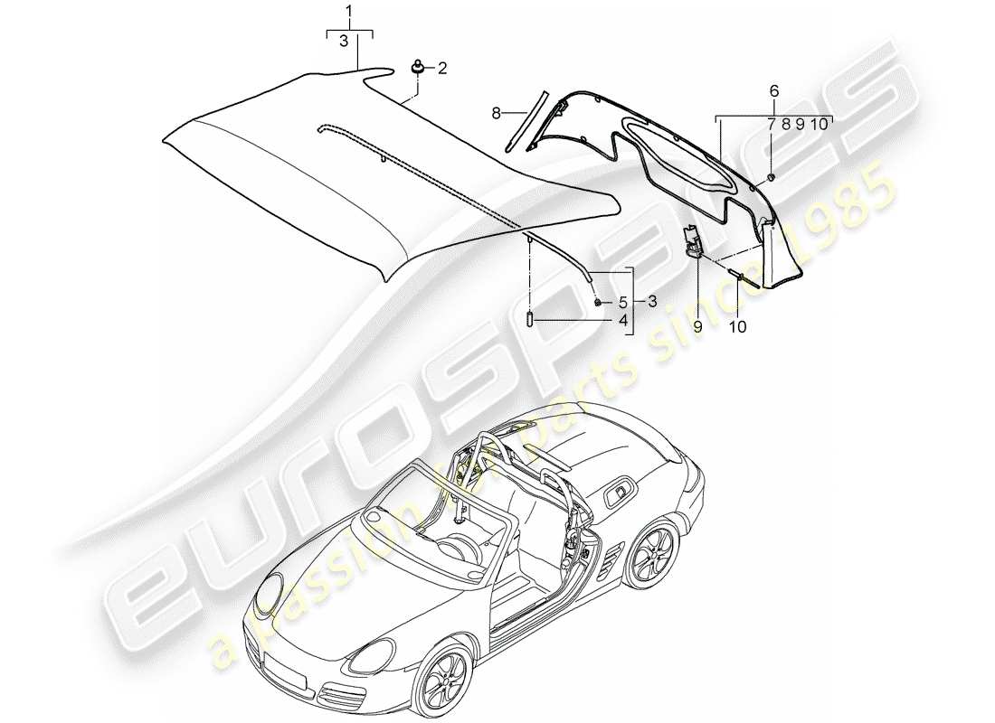 porsche 2011 (987 boxster) revêtement de capote schéma des pièces