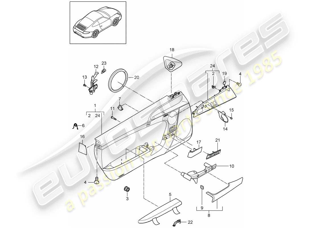 porsche 2010 (997-2) panneau de porte schéma des pièces