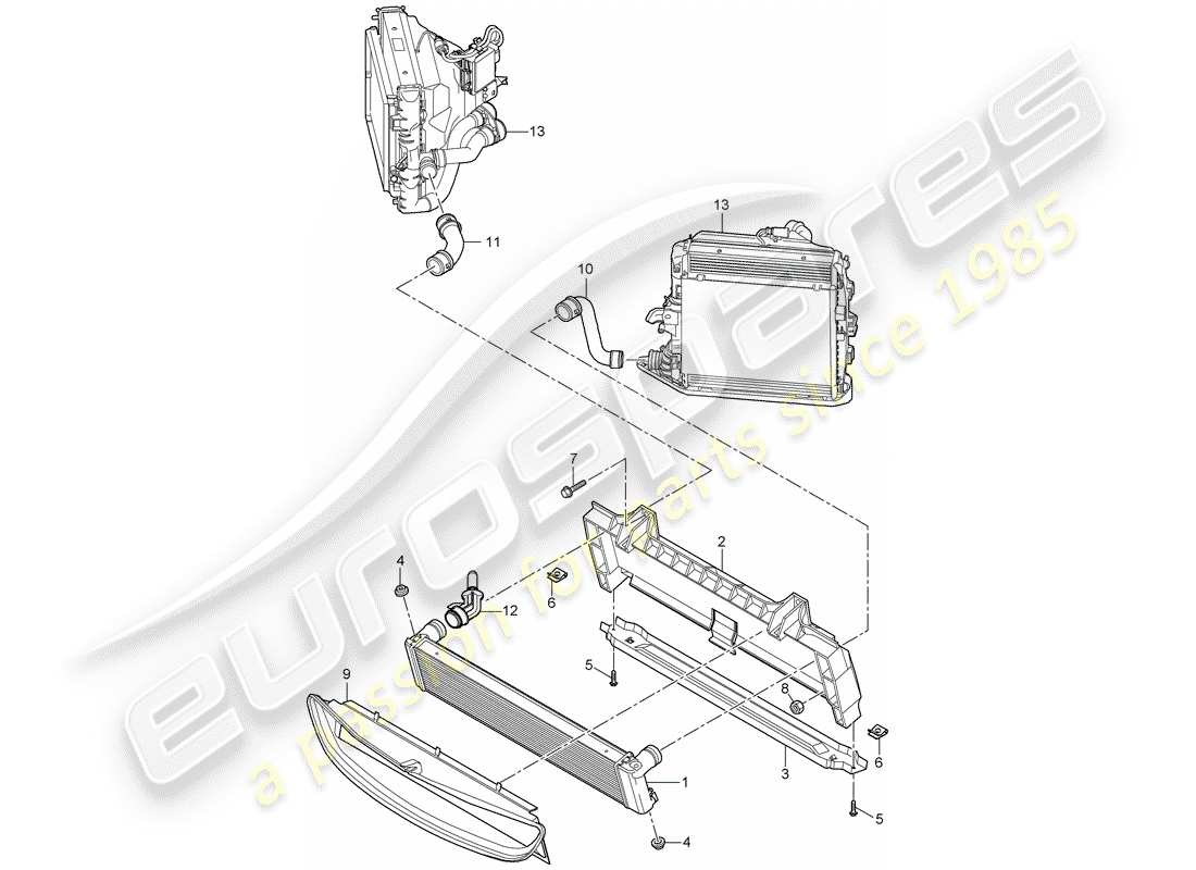 porsche 2007 (997-1 gt3) schéma des pièces du radiateur