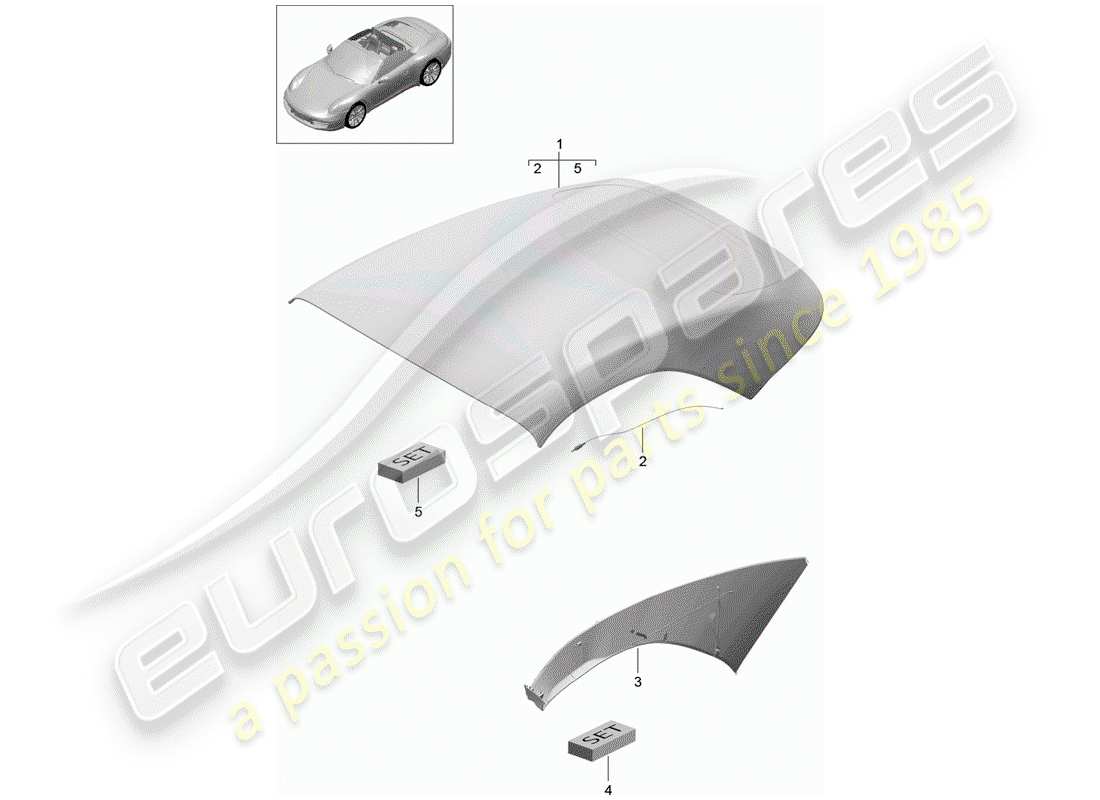 porsche 2014 (991-1) revêtement de capote schéma des pièces
