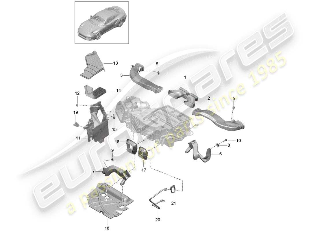 porsche 991 turbo (2017) diagramme des pièces du conduit d'air