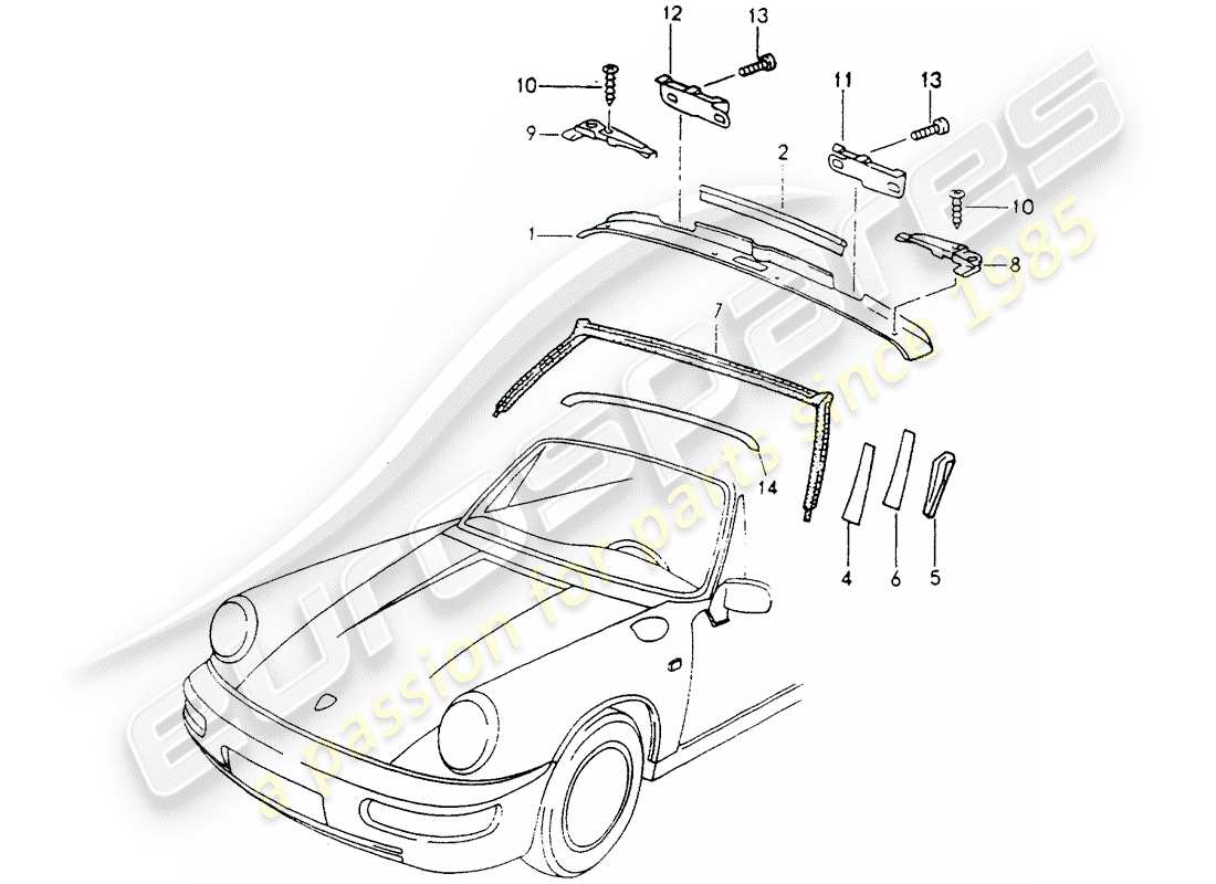 porsche 1994 (964) cadre de pare-brise - accessoires schéma des pièces