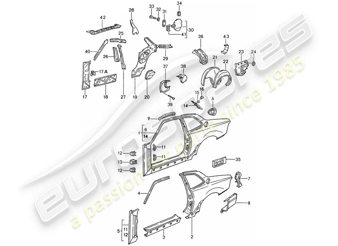 porsche 1992 (968) panneau latéral schéma des pièces