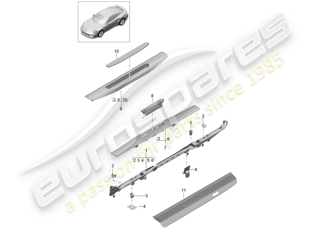porsche 2014 (991-1 turbo) garniture schéma des pièces